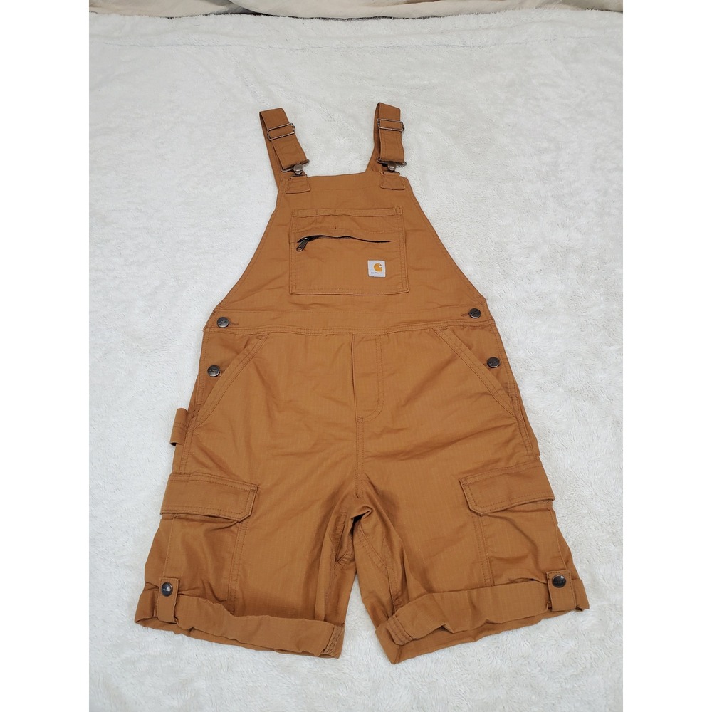 Carhartt Brown Tan Bib Overall Shorts Women XS 0 2 Logo Modest Classic Basic